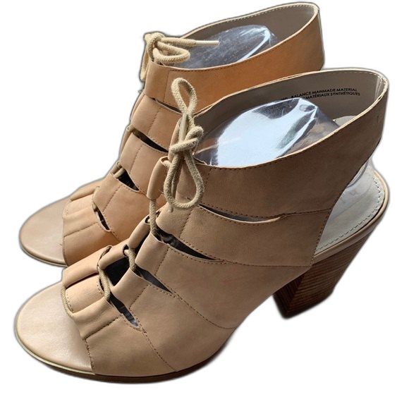 Hinge Tan Women's Lace-up Blocked Heeled Sandals Genuine Leather Upper Size 11M - Picture 1 of 11